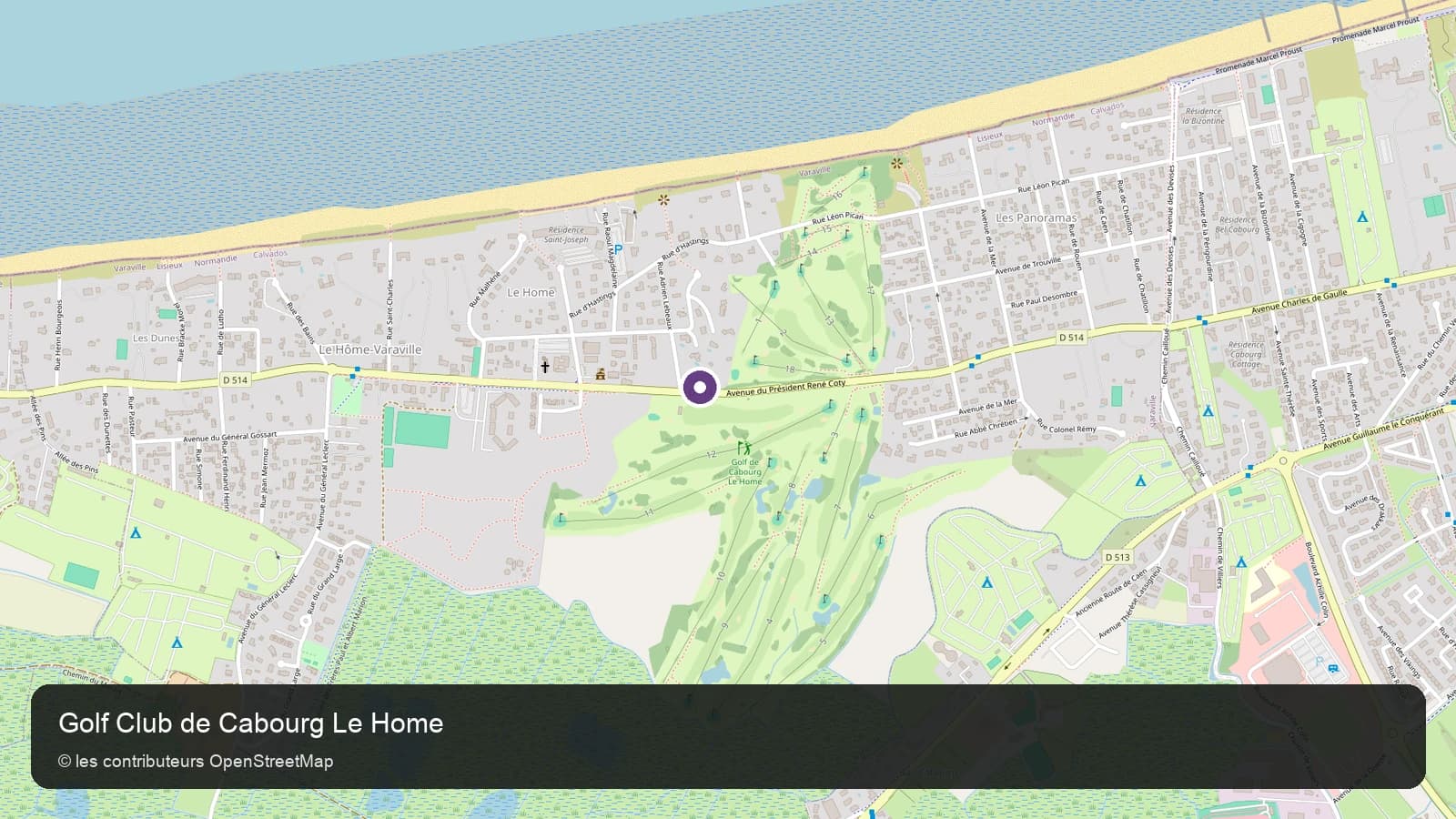 Carte de localisation de Golf Club de Cabourg Le Home dans le Calvados.