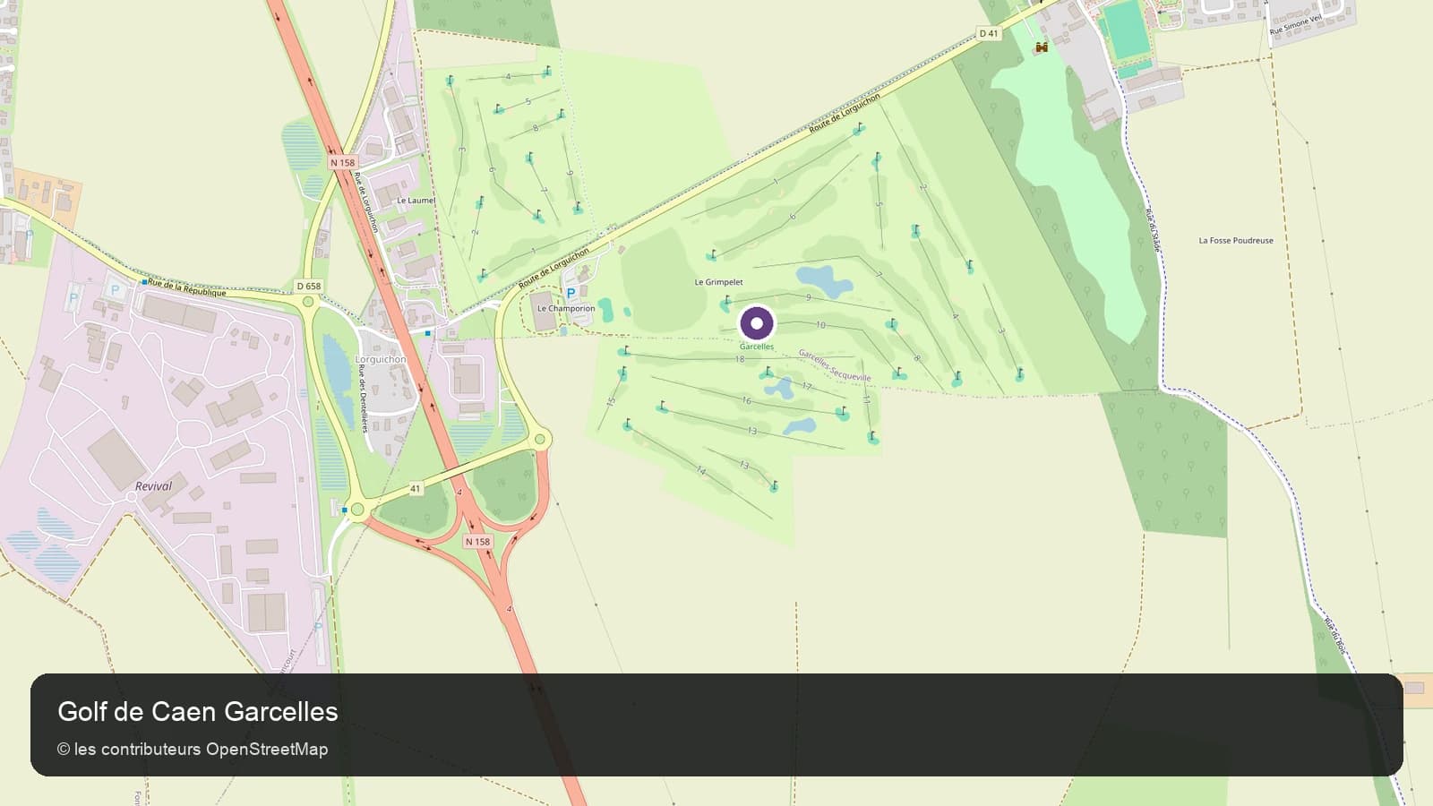Carte de localisation de Golf de Caen Garcelles dans le Calvados.