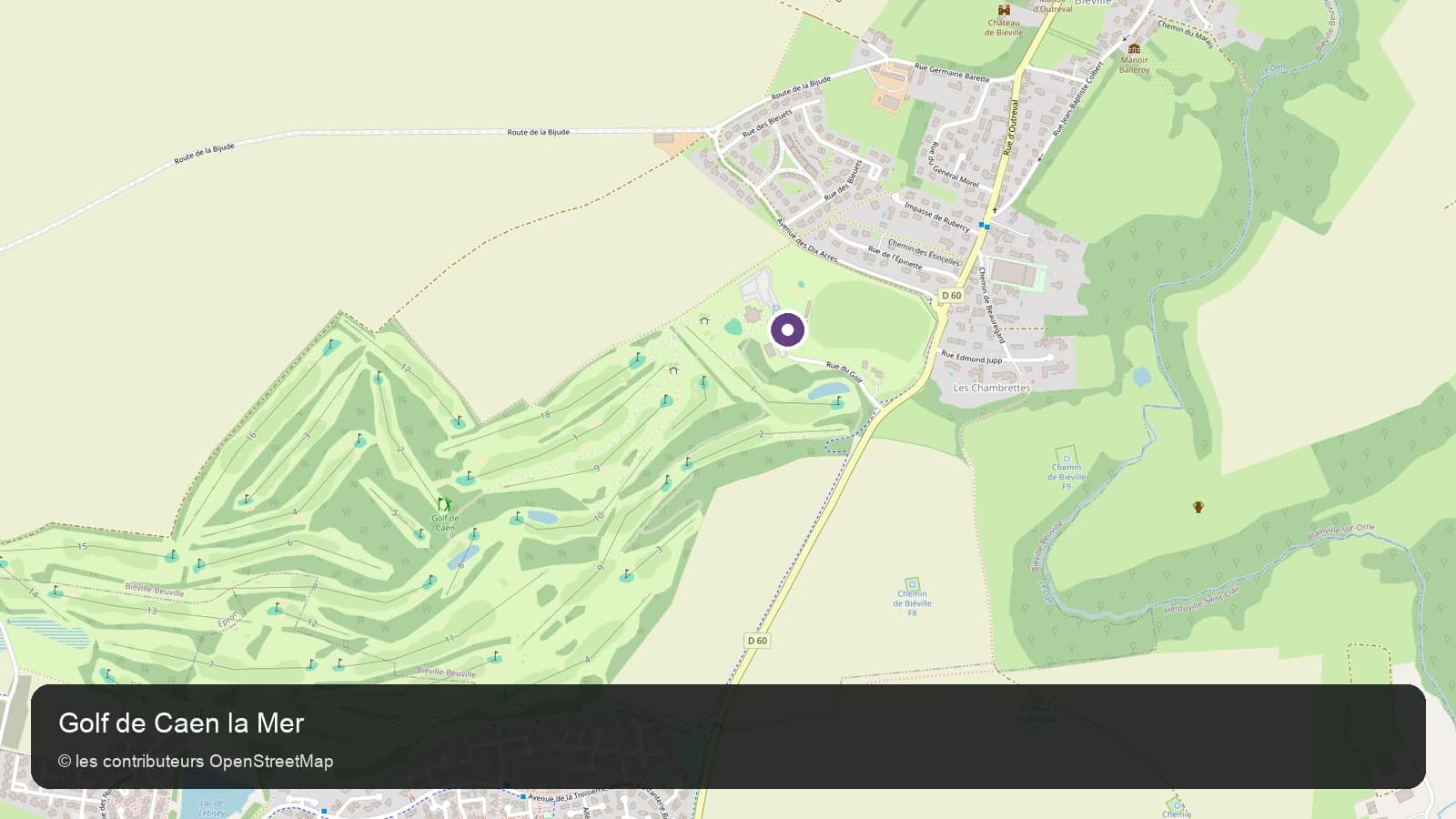 Carte de localisation de Golf de Caen la Mer dans le Calvados.